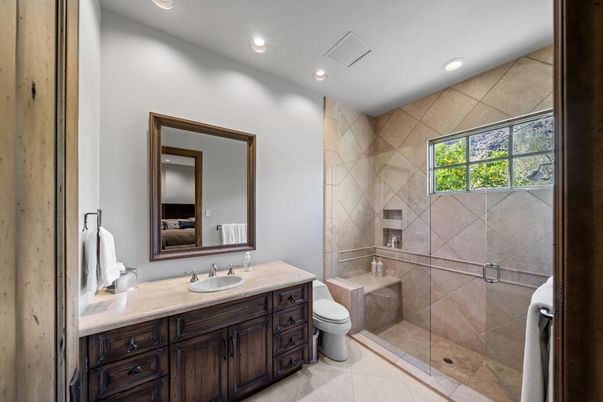 Bathroom, Glass Shower, Interior, Recessed Lighting