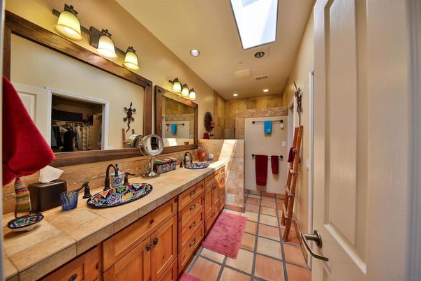 Bathroom, Dual Sink Vanities, Interior, Recessed Lighting, Tile Countertops