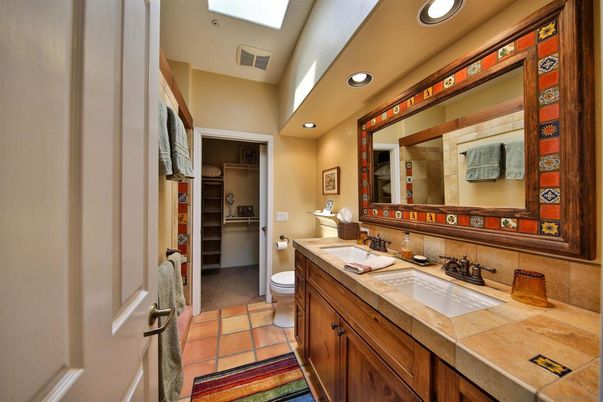 Bathroom, Dual Sink Vanities, Interior, Recessed Lighting, Tile Countertops
