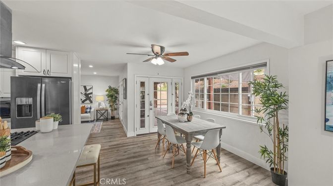 Dining room, Interior, Kitchen, Recessed Lighting, Wood Texture Flooring