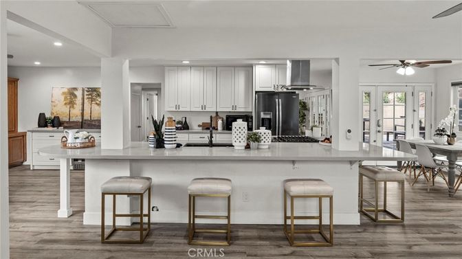 Dining room, Interior, Kitchen, Recessed Lighting, Wood Texture Flooring