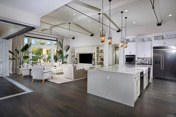 Interior, Kitchen, Living room, Pendant Lights, Recessed Lighting, Stainless Steel Appliances, Wood Texture Flooring