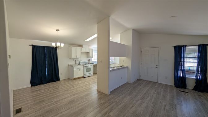 Chandelier, Interior, Kitchen, Pendant Lights, Wood Texture Flooring