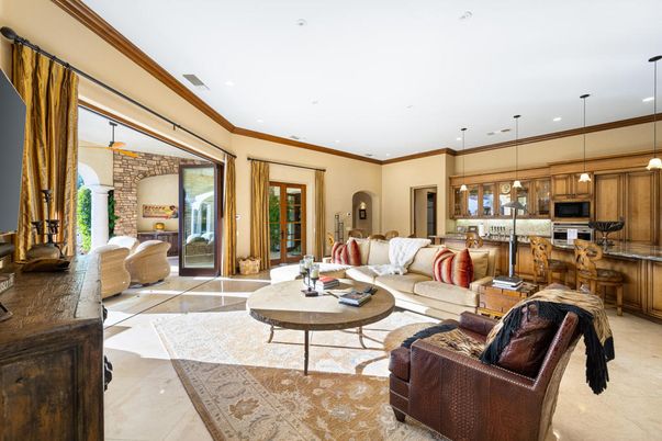 Interior, Kitchen, Living room, Pendant Lights, Recessed Lighting, Stainless Steel Appliances, Stone Walls