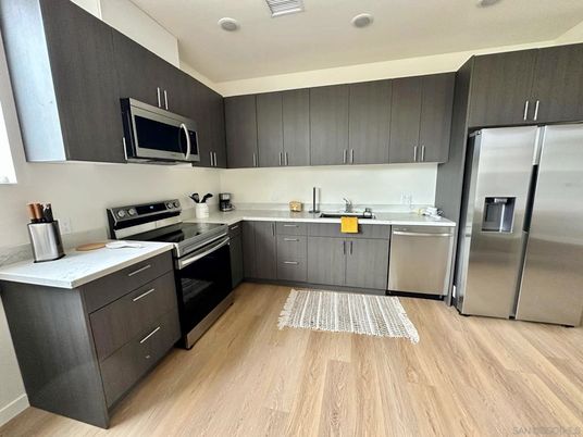Interior, Kitchen, Stainless Steel Appliances, Wood Texture Flooring
