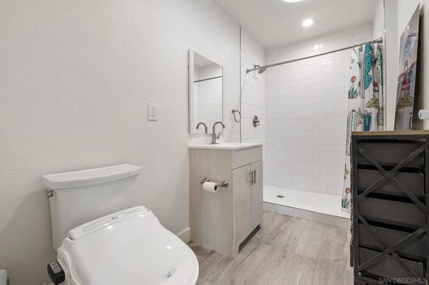 Bathroom, Interior, Recessed Lighting, Wood Texture Flooring
