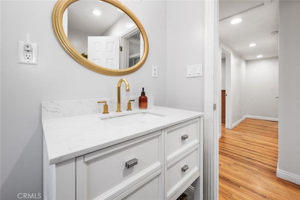 Bathroom, Interior, Recessed Lighting, Wood Texture Flooring