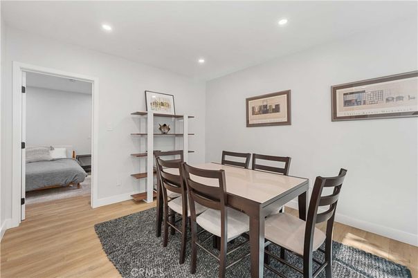 Bedroom, Dining room, Interior, Recessed Lighting, Wood Texture Flooring