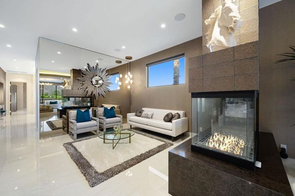 Fireplace, Interior, Living room, Pendant Lights, Recessed Lighting