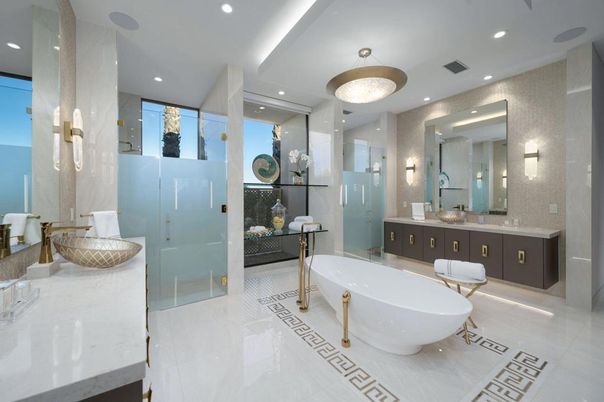 Bathroom, Dual Sink Vanities, Free Standing Baths, Glass Shower, Interior, Recessed Lighting