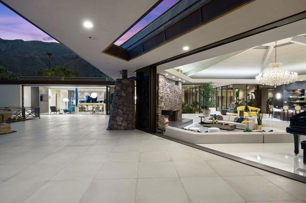 Chandelier, Fireplace, Interior, Living room, Piano, Recessed Lighting