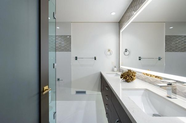 Bathroom, Dual Sink Vanities, Glass Shower, Interior, Recessed Lighting