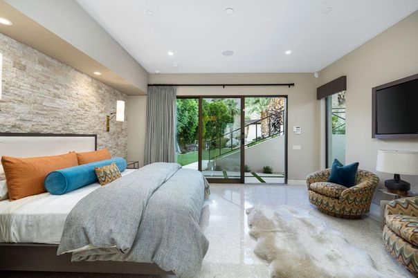 Bedroom, Interior, Recessed Lighting, Stone Walls