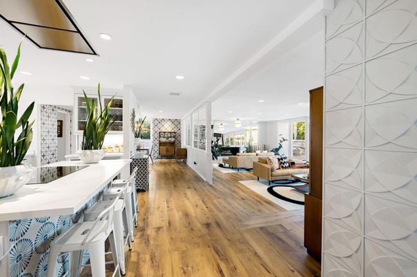 Interior, Kitchen, Living room, Recessed Lighting, Wood Texture Flooring