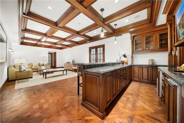 Interior, Kitchen, Living room, Pendant Lights, Recessed Lighting, Wooden Beams, Wood Texture Flooring
