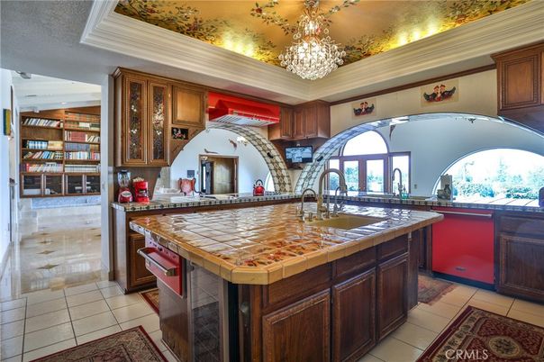 Chandelier, Interior, Kitchen, Tile Countertops