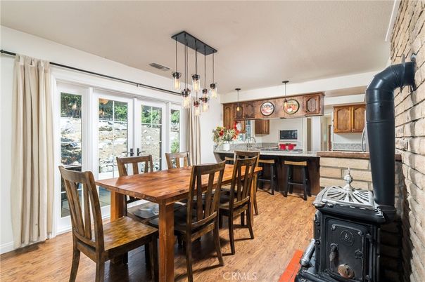 Dining room, Interior, Kitchen, Pendant Lights, Wood Texture Flooring