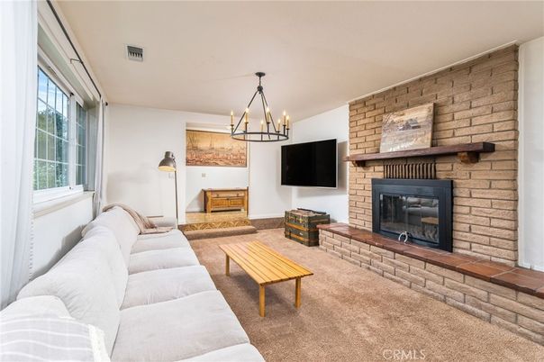 Fireplace, Interior, Living room, Pendant Lights, Stone Walls