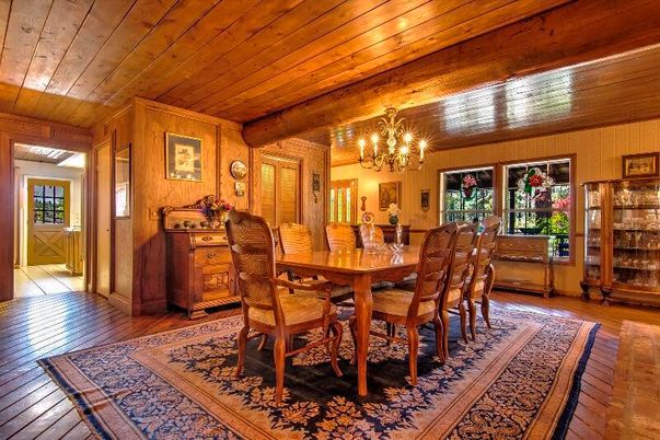 Chandelier, Dining room, Interior, Wooden Beams, Wooden Ceilings, Wood Texture Flooring, Wooden Walls