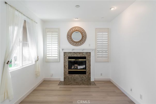 Fireplace, Interior, Recessed Lighting, Wood Texture Flooring