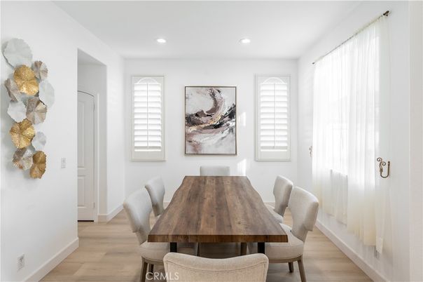 Dining room, Interior, Recessed Lighting, Wood Texture Flooring