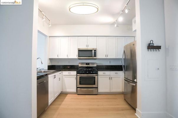Interior, Kitchen, Stainless Steel Appliances, Wood Texture Flooring