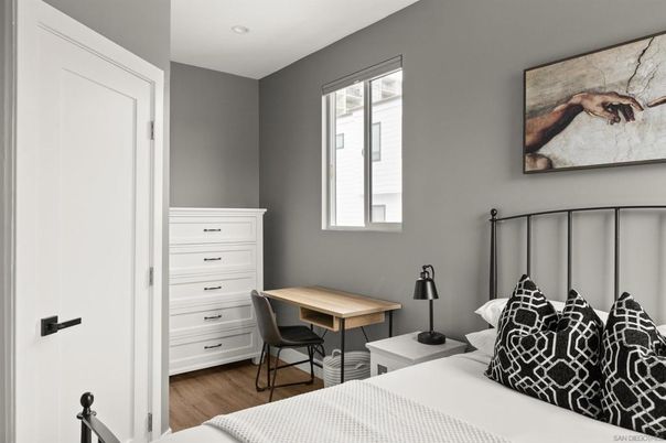 Bedroom, Home Office, Interior, Recessed Lighting, Wood Texture Flooring