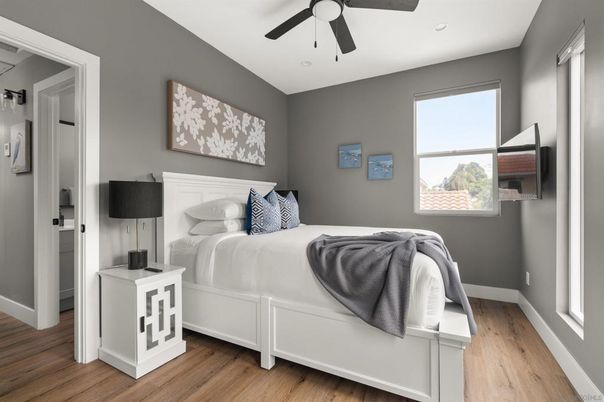 Bedroom, Interior, Recessed Lighting, Wood Texture Flooring