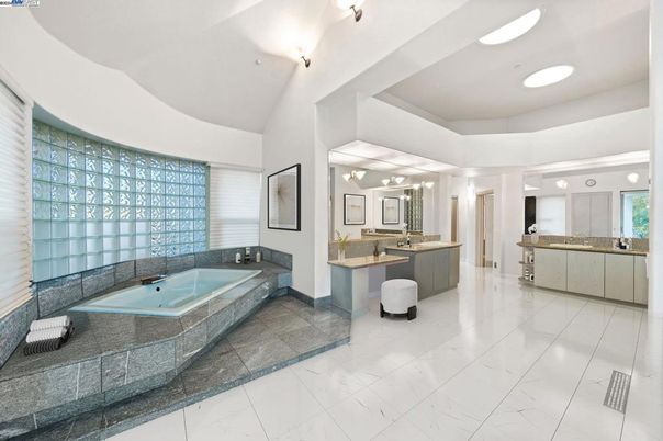 Bathroom, Dual Sink Vanities, Interior, Marble, Recessed Lighting