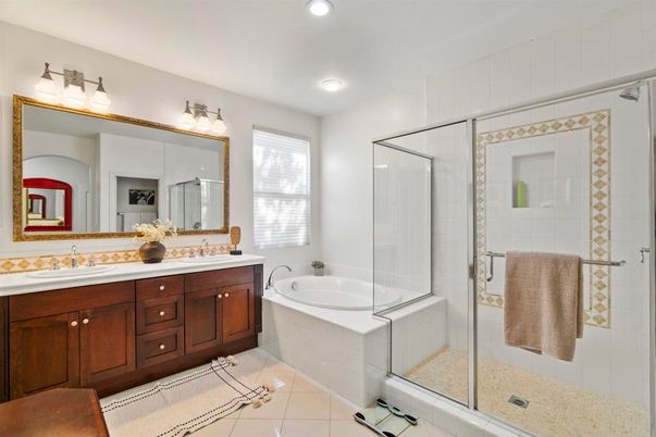 Bathroom, Dual Sink Vanities, Glass Shower, Interior, Recessed Lighting