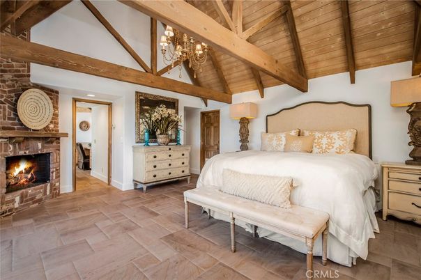 Bedroom, Chandelier, Fireplace, Interior, Wooden Beams, Wooden Ceilings
