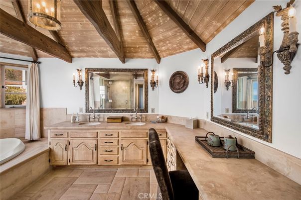 Bathroom, Dual Sink Vanities, Interior, Wooden Beams, Wooden Ceilings