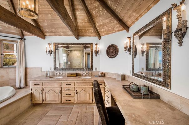 Bathroom, Dual Sink Vanities, Interior, Wooden Beams, Wooden Ceilings