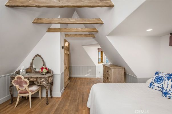 Bedroom, Interior, Recessed Lighting, Wooden Beams, Wood Texture Flooring