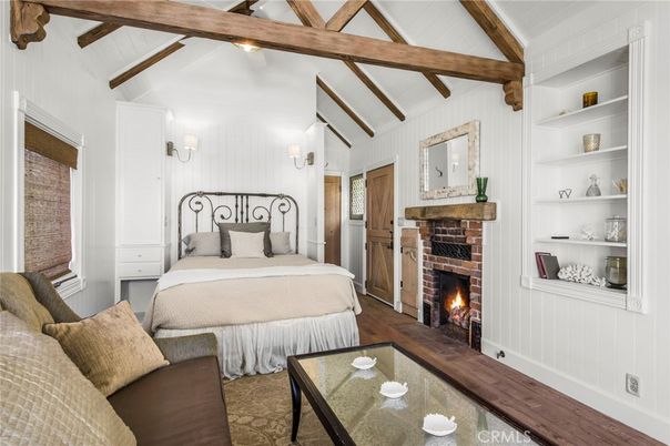 Bedroom, Fireplace, Interior, Wooden Beams, Wood Texture Flooring