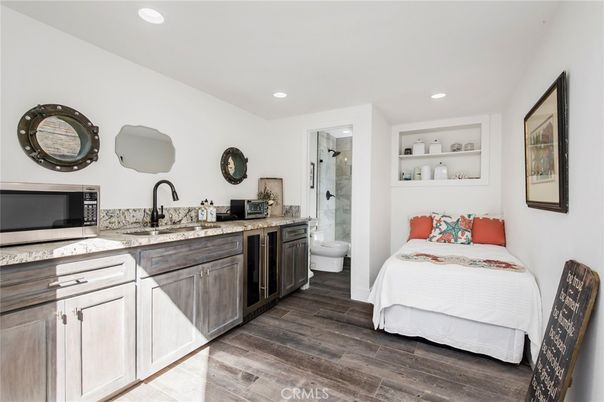 Bathroom, Bedroom, Glass Shower, Interior, Recessed Lighting, Wood Texture Flooring