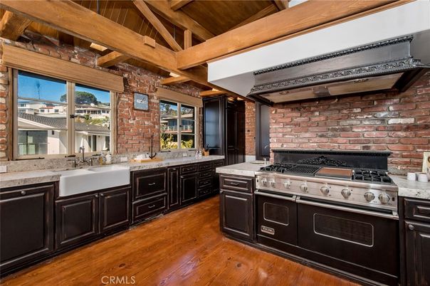 Interior, Kitchen, Stainless Steel Appliances, Stone Walls, Wooden Beams, Wooden Ceilings, Wood Texture Flooring
