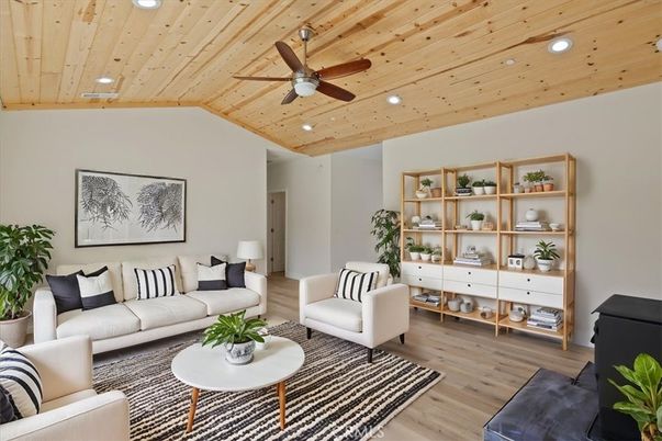 Interior, Living room, Recessed Lighting, Wooden Ceilings, Wood Texture Flooring