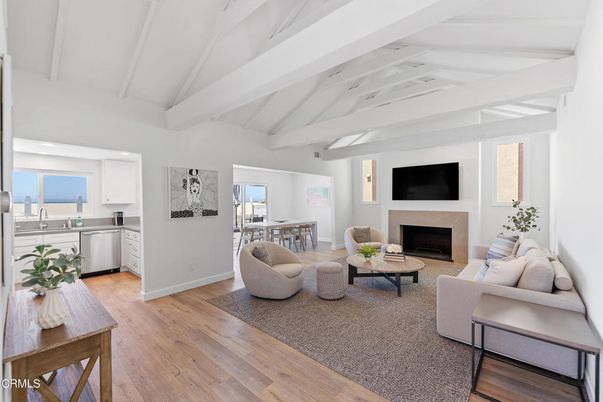 Fireplace, Interior, Kitchen, Living room, Wood Texture Flooring
