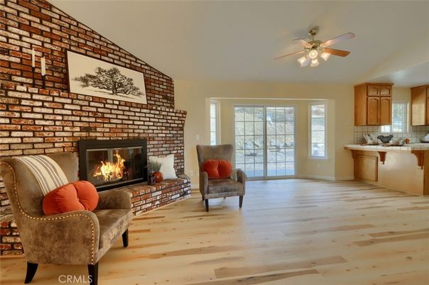 Fireplace, Interior, Living room, Stone Walls, Wood Texture Flooring