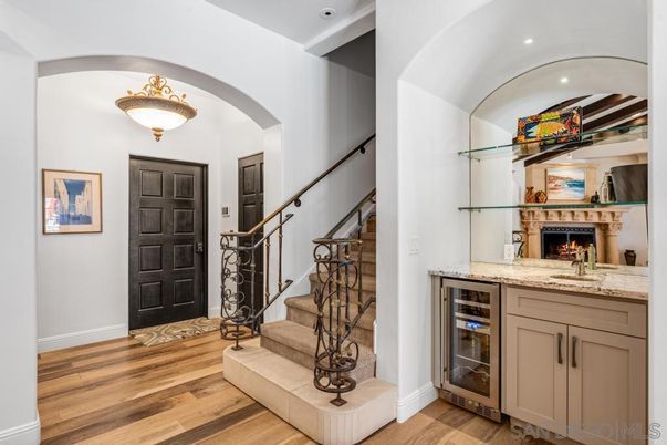 Fireplace, Interior, Recessed Lighting, Wood Texture Flooring