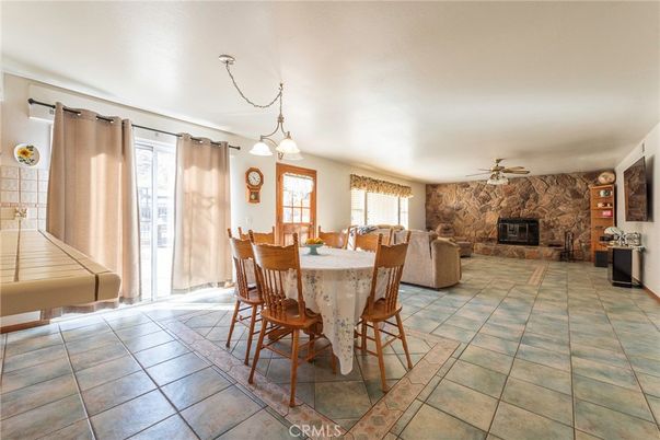 Dining room, Fireplace, Interior, Pendant Lights