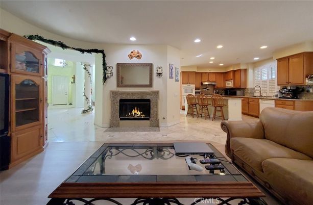 Fireplace, Interior, Kitchen, Living room, Recessed Lighting