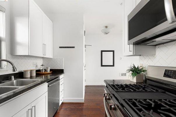 Interior, Kitchen, Stainless Steel Appliances, Wood Texture Flooring