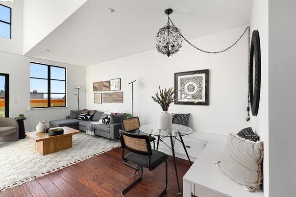 Dining room, Interior, Living room, Pendant Lights, Wood Texture Flooring