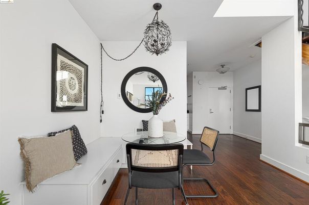 Dining room, Interior, Pendant Lights, Wood Texture Flooring