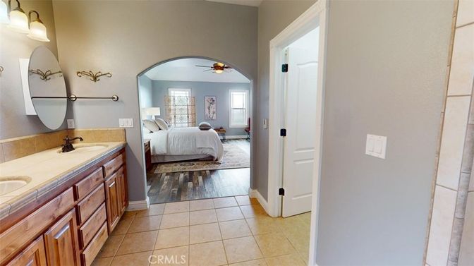 Bathroom, Bedroom, Dual Sink Vanities, Interior, Tile Countertops, Wood Texture Flooring