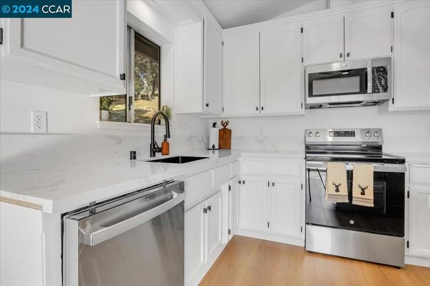 Interior, Kitchen, Stainless Steel Appliances, Wood Texture Flooring