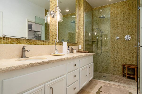 Bathroom, Dual Sink Vanities, Glass Shower, Interior, Recessed Lighting