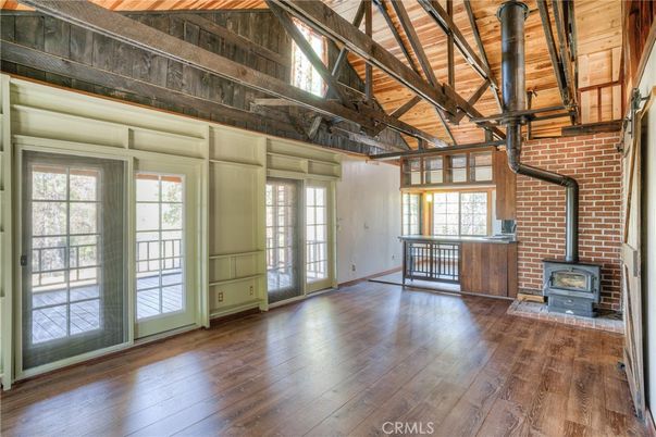 Empty room, Fireplace, Interior, Stone Walls, Wooden Beams, Wooden Ceilings, Wood Texture Flooring